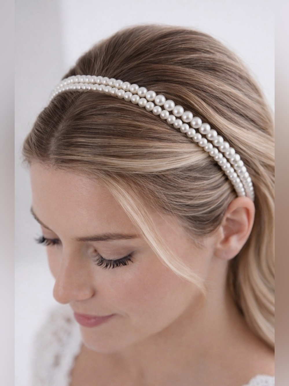 Pearl Double-Row Headband - White